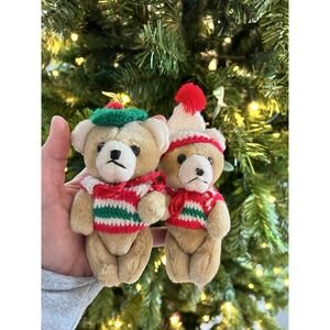 Vintage Lillian Vernon Bear Ornament‎ Jointed Teddy Bear Christmas 6" Lot of 2